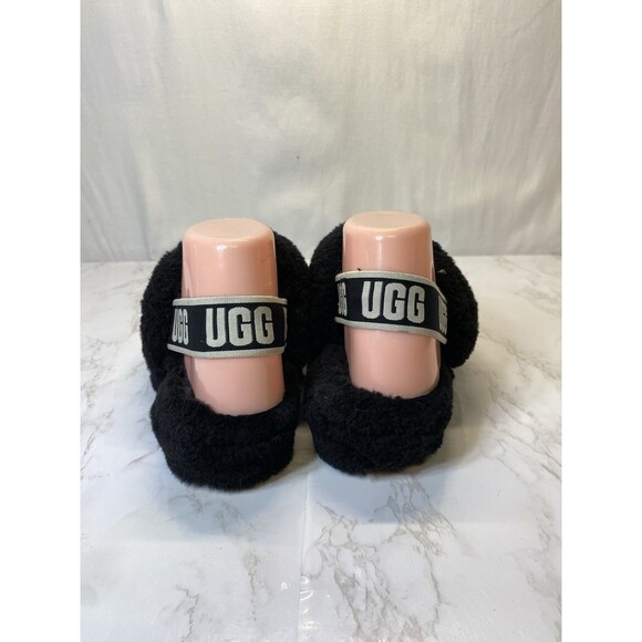 Women's Sz 7 M Ugg Fluff Yeah Black Genuine Shearling Slide Sandal - Picture 3 of 10